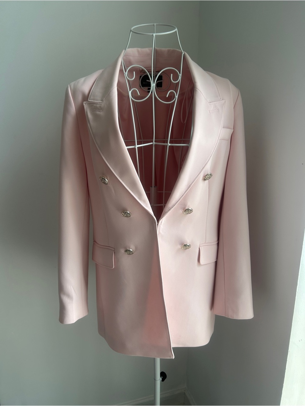 Double-Breasted Pastel Pink Blazer